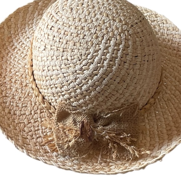 NWOT‎ Handmade Neutral Tone Women\'s Wide Brim Straw Bucket Sun Beach Hat, main image 8
